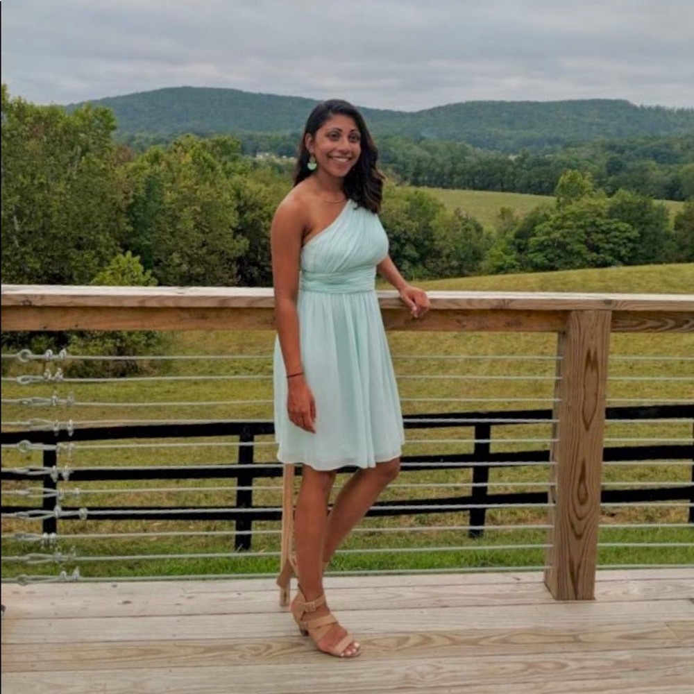 Donna Morgan mint green one shoulder dress